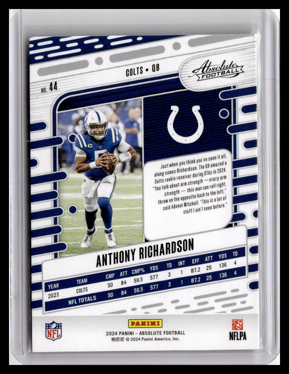 2024 Panini Absolute #44 Anthony Richardson Red & Blue Foil