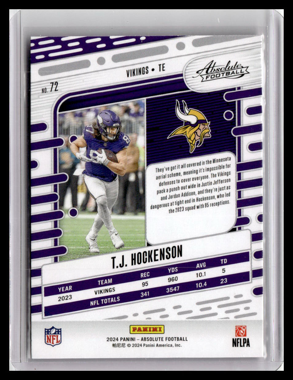 2024 Panini Absolute #72 T.J. Hockenson Red & Blue Foil