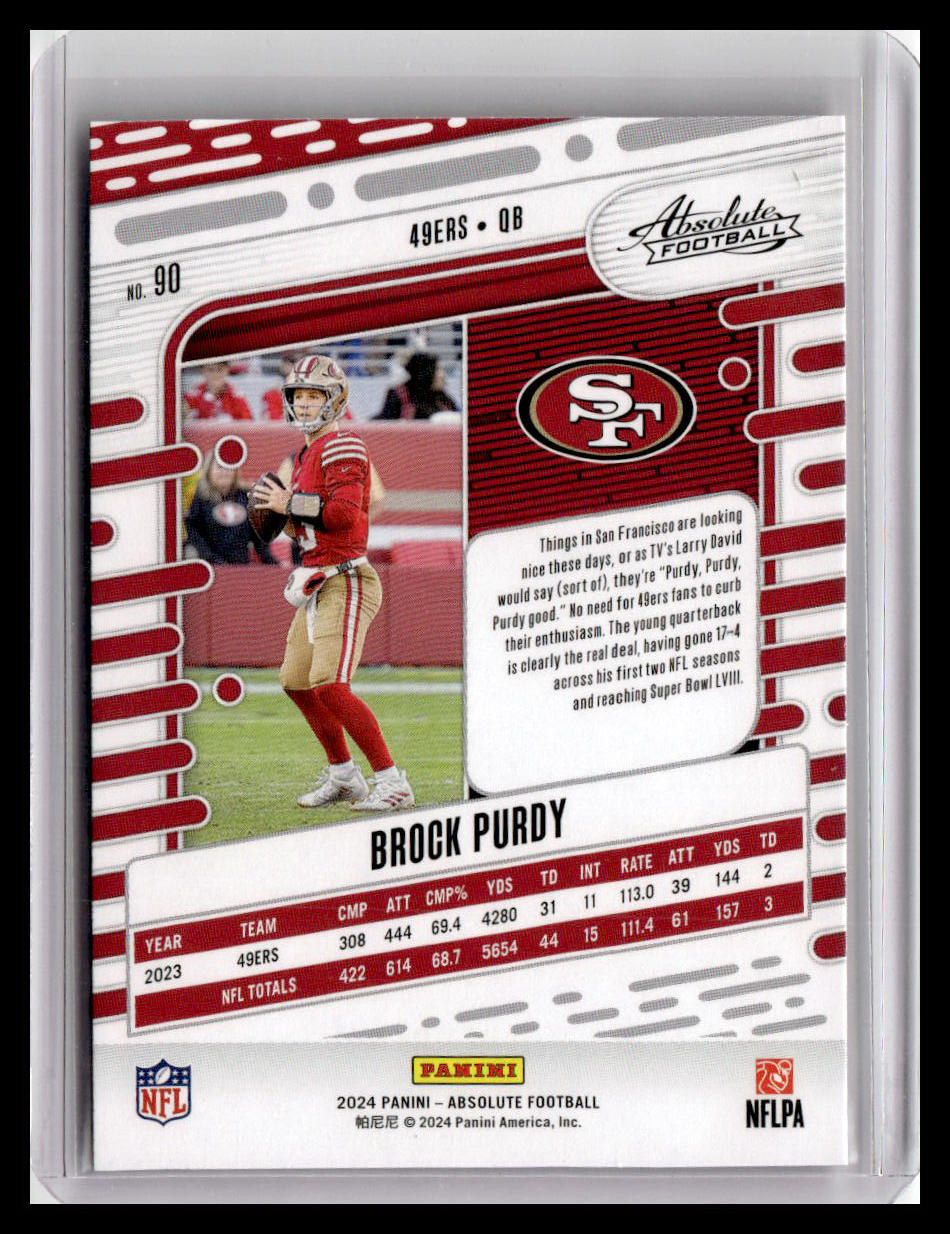 2024 Panini Absolute #90 Brock Purdy Red & Blue Foil