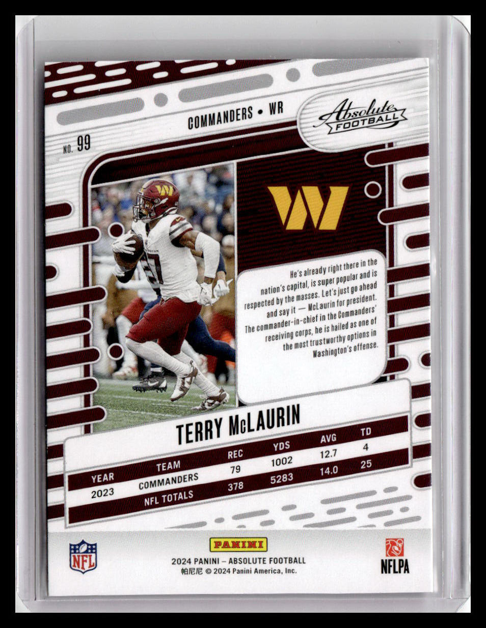 2024 Panini Absolute #99 Terry McLaurin Red & Blue Foil