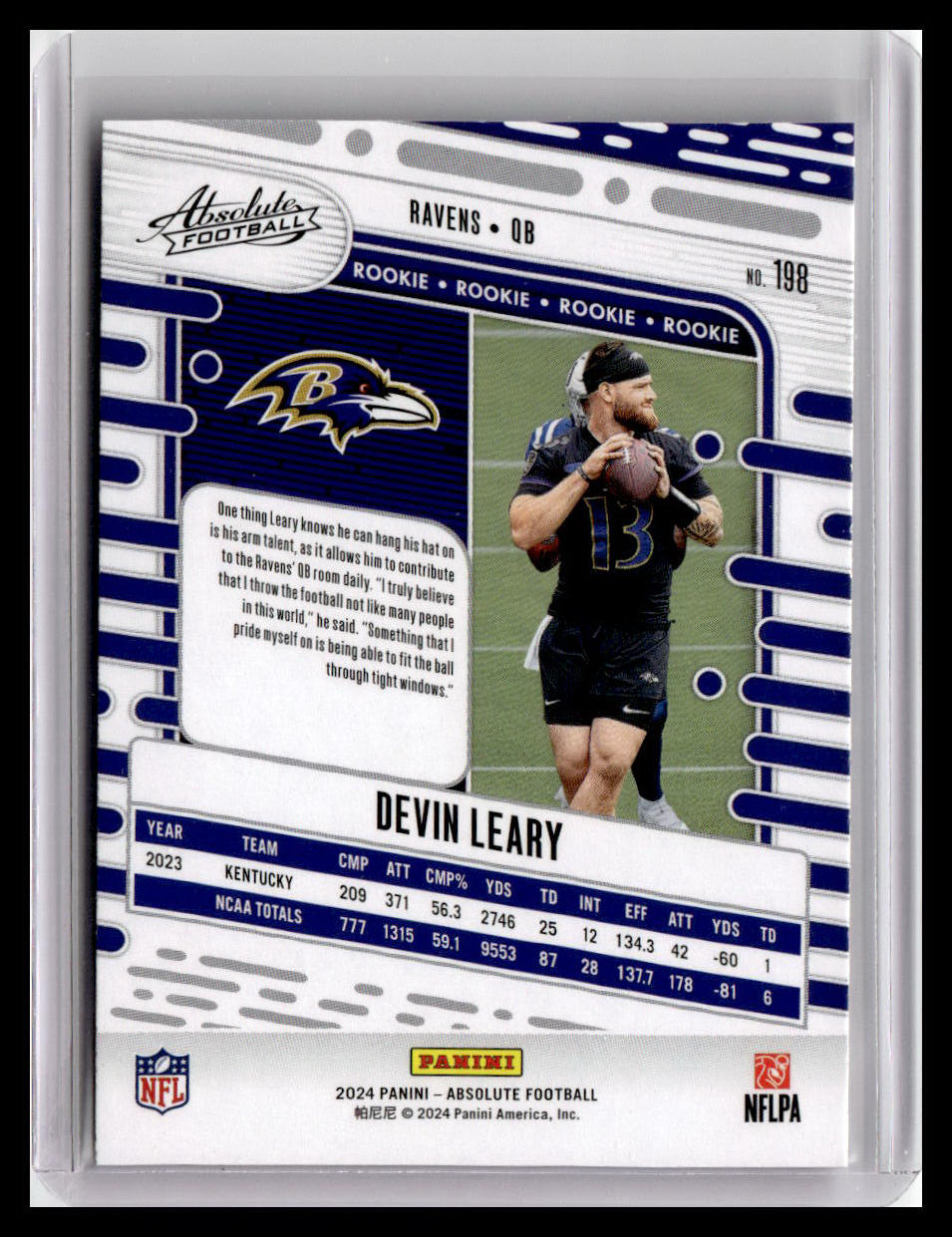 2024 Panini Absolute #198 Devin Leary Red & Blue Foil