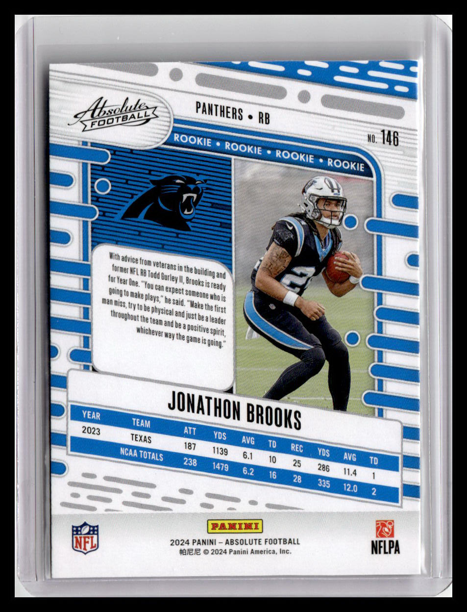 2024 Panini Absolute #146 Jonathon Brooks (RC) Red & Blue Foil