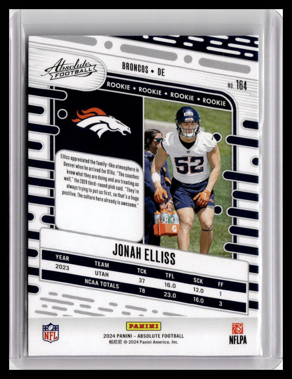 2024 Panini Absolute #164 Jonah Elliss RC