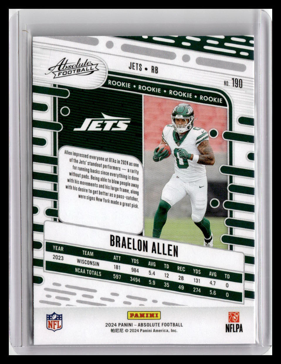 2024 Panini Absolute #190 Braelon Allen (RC)