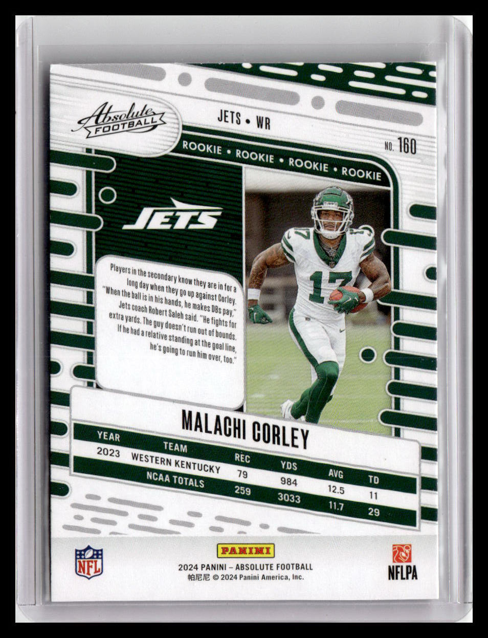 2024 Panini Absolute #160 Malachi Corley (RC) Red & Blue Foil