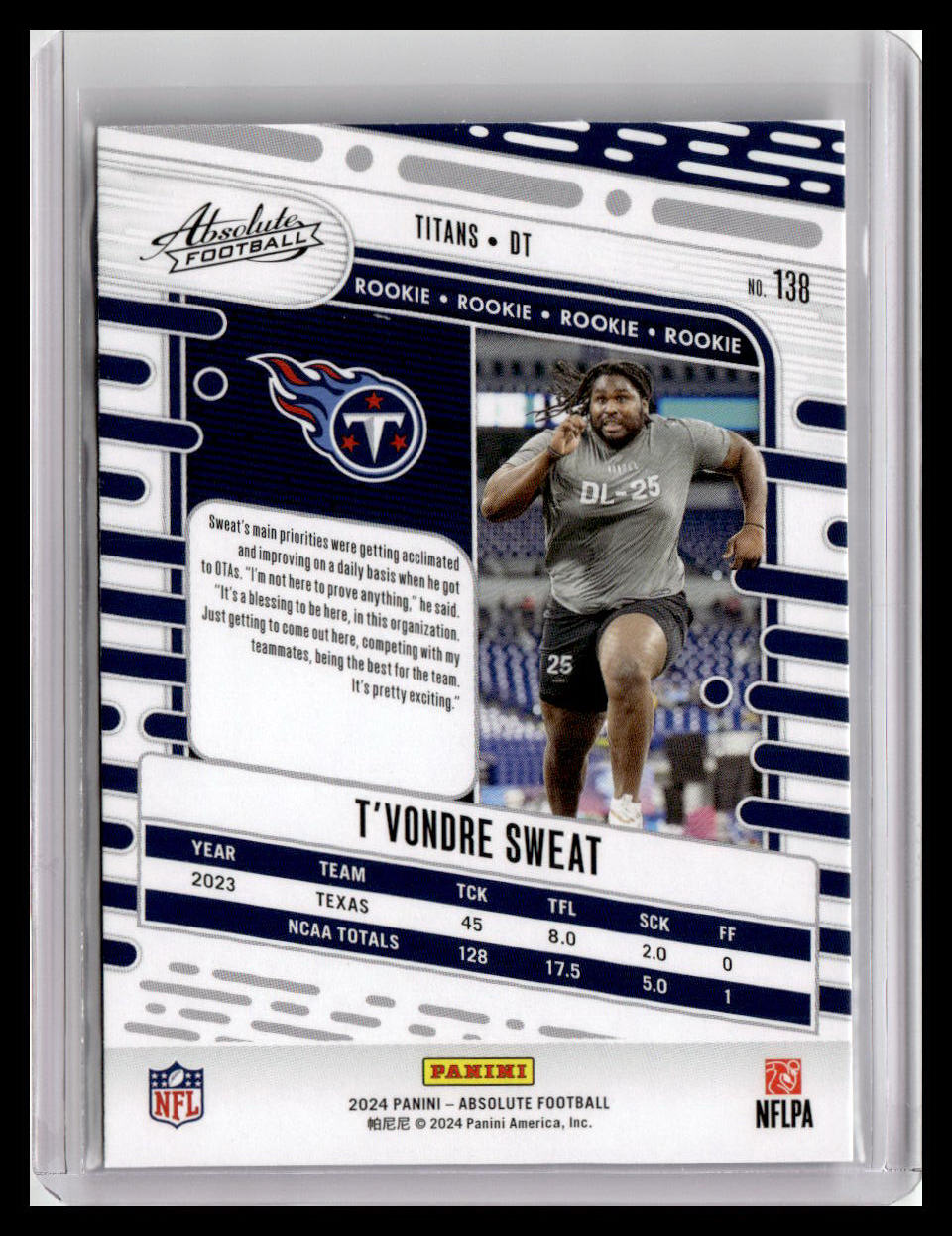 2024 Panini Absolute #138 T'Vondre Sweat (RC)
