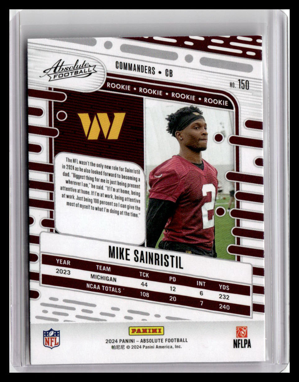 2024 Panini Absolute #150 Mike Sainristil (RC) Red & Blue Foil
