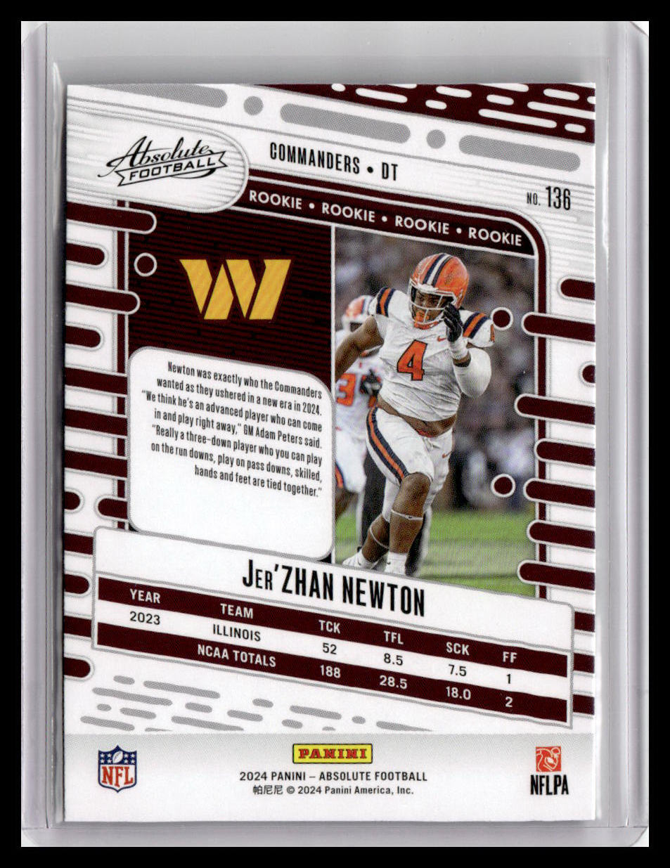 2024 Panini Absolute #136 Jer'Zhan Newton (RC)