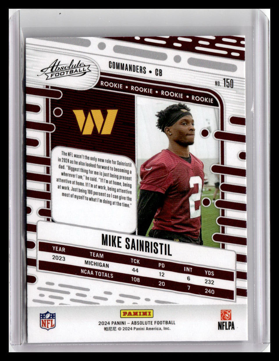 2024 Panini Absolute #150 Mike Sainristil (RC)