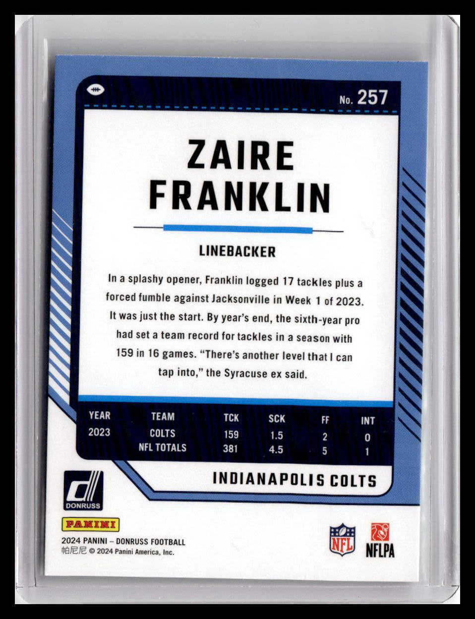 2024 Donruss #257 Zaire Franklin