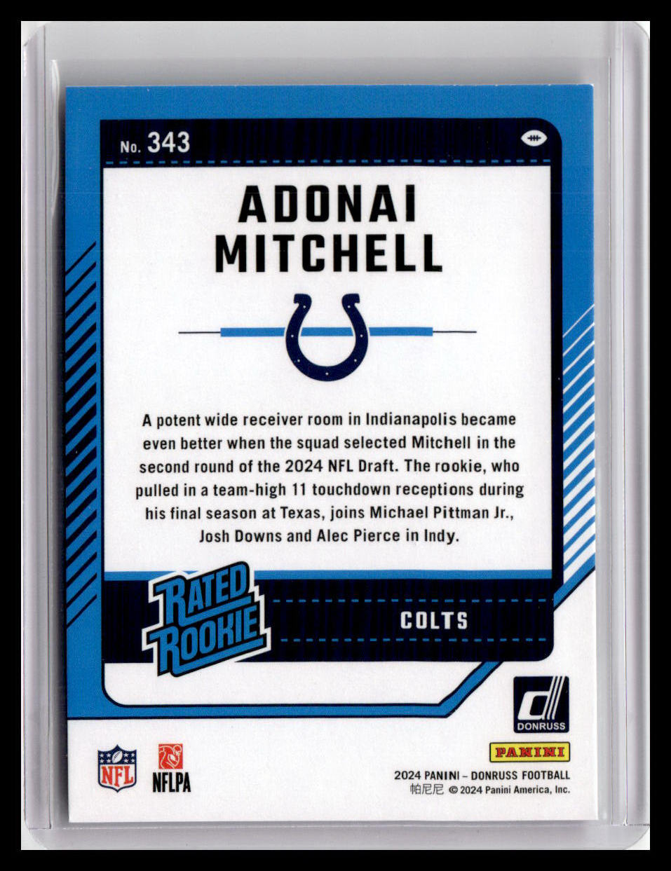 2024 Donruss #343 Adonai Mitchell Rated Rookie