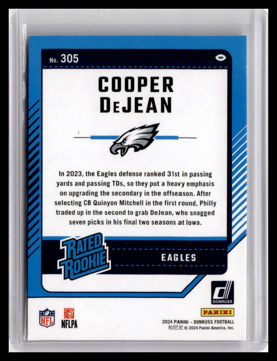 2024 Donruss #305 Cooper DeJean Rated Rookie