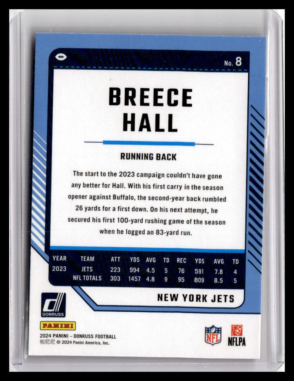 2024 Donruss #8 Breece Hall Press Proof Red