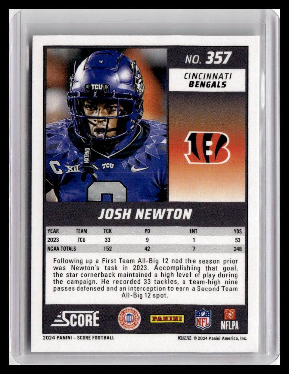 2024 Score #357 Josh Newton (RC)