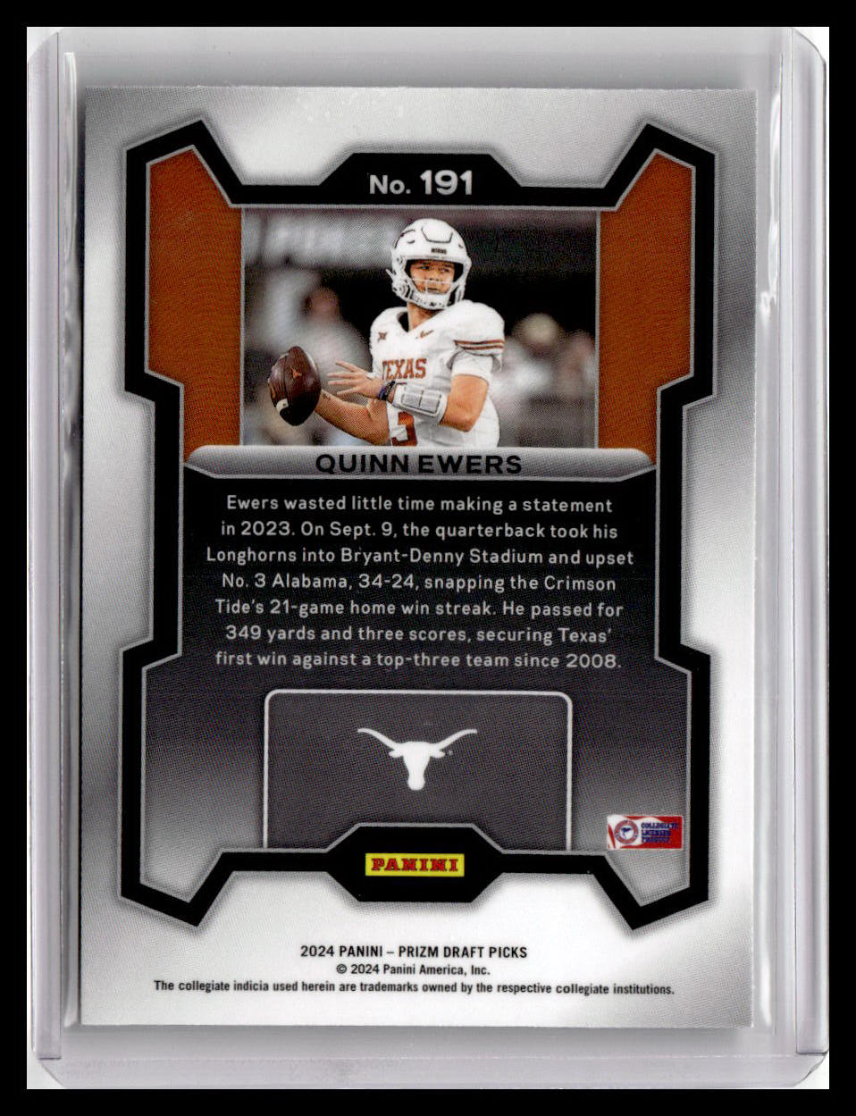 2024 Panini Prizm Draft Picks #191 Quinn Ewers Rookie Prospect