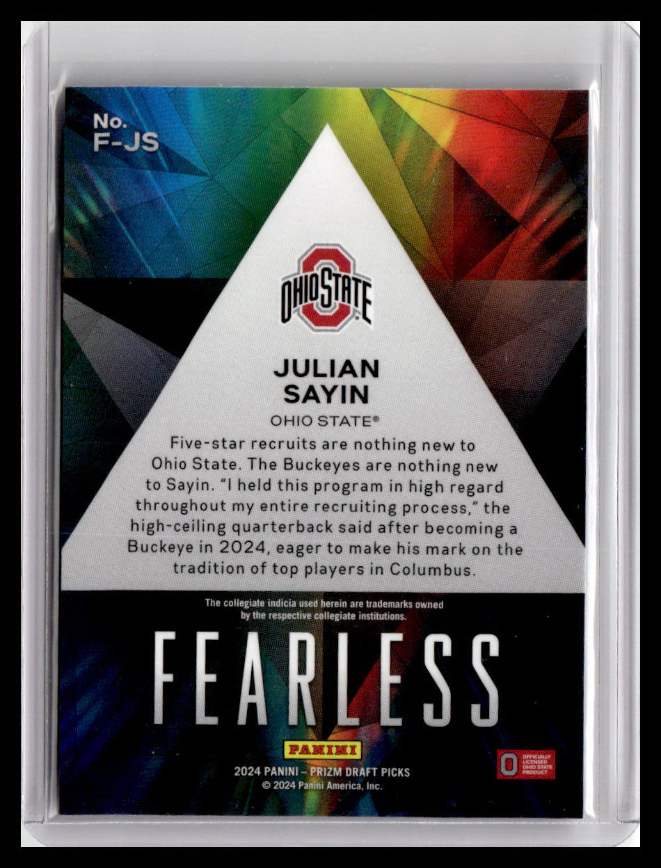 2024 Panini Prizm Draft Picks #F-JS Julian Sayin Fearless Rated Prospect