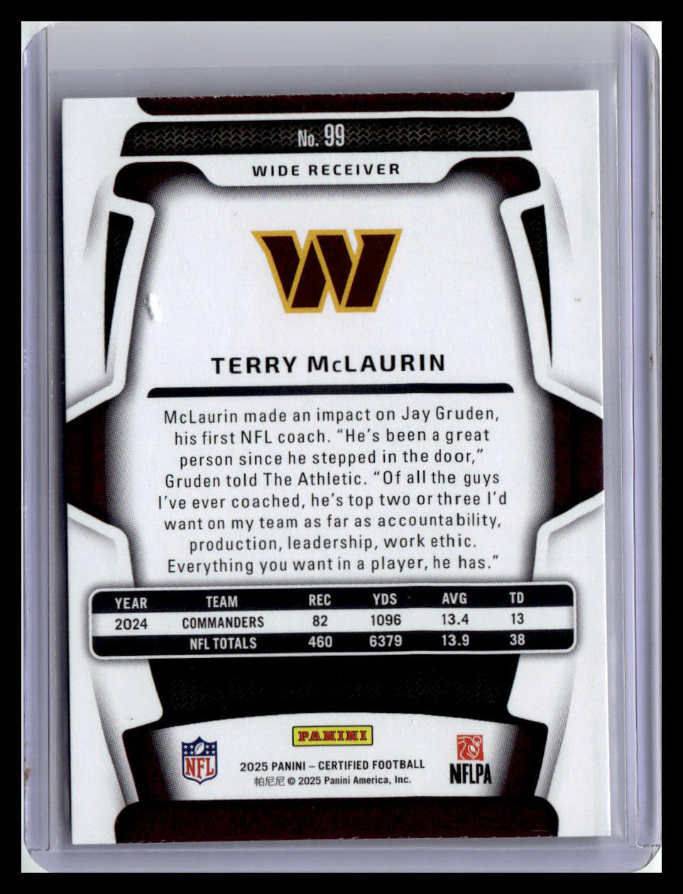2025 Panini Certified #99 Terry McLaurin