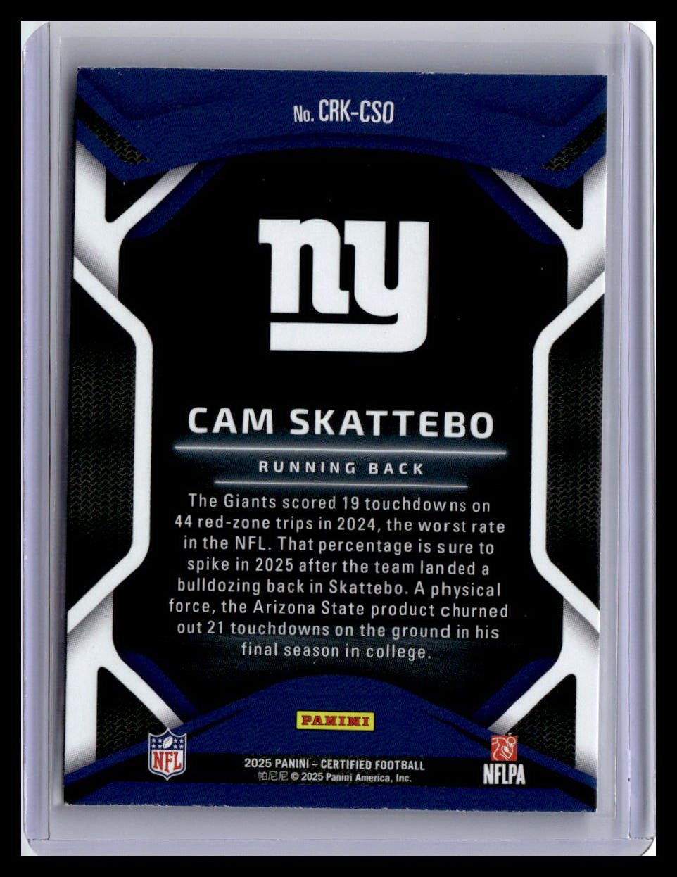 2025 Panini Certified #CRK-SCO Cam Skattebo Certified Rookies