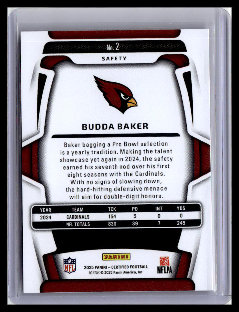 2025 Panini Certified #2 Budda Baker Pink Prizm /225