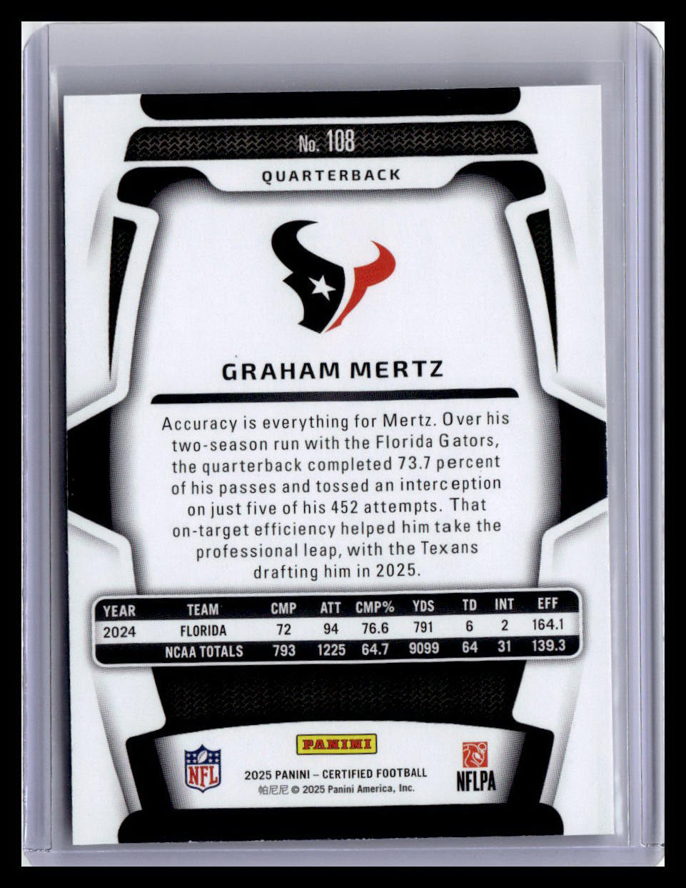 2025 Panini Certified #108 Graham Mertz #/499