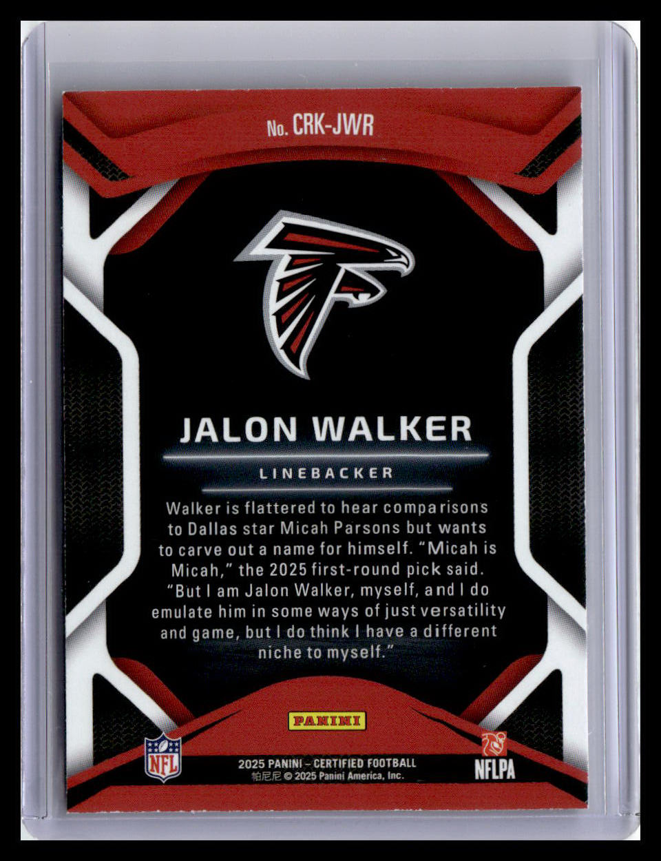 2025 Panini Certified #CRK-JWR Jalon Walker (RC) Certified Rookies /75
