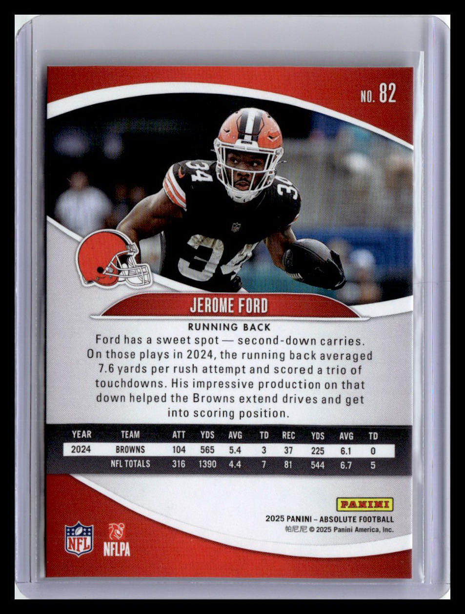 2025 Panini Absolute #82 Jerome Ford Red & Green