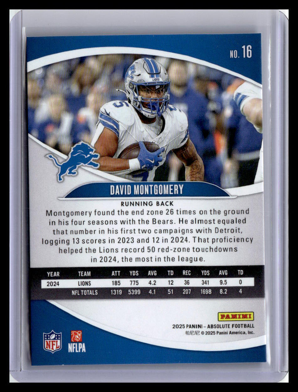 2025 Panini Absolute #16 David Montgomery Red & Green