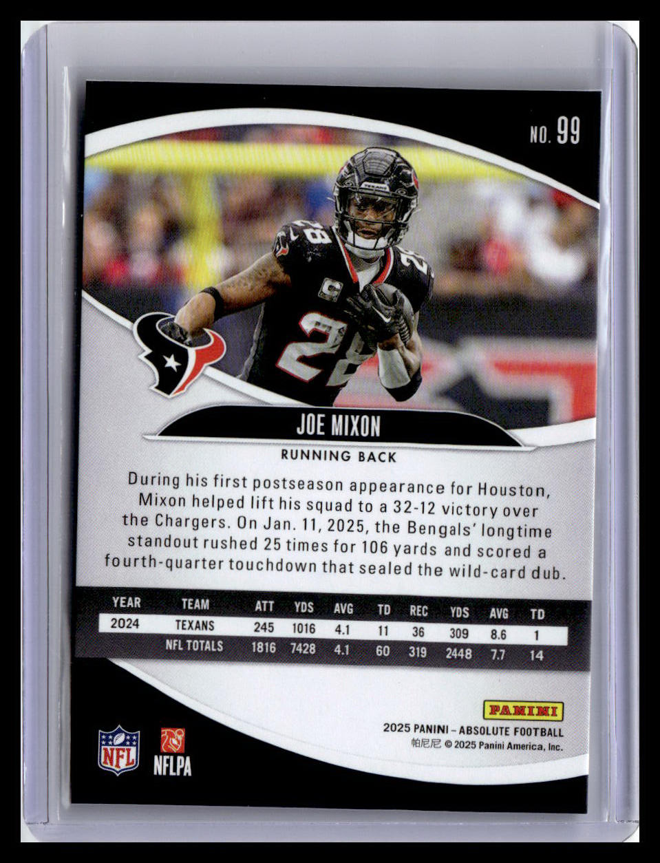 2025 Panini Absolute #99 Joe Mixon Red & Green