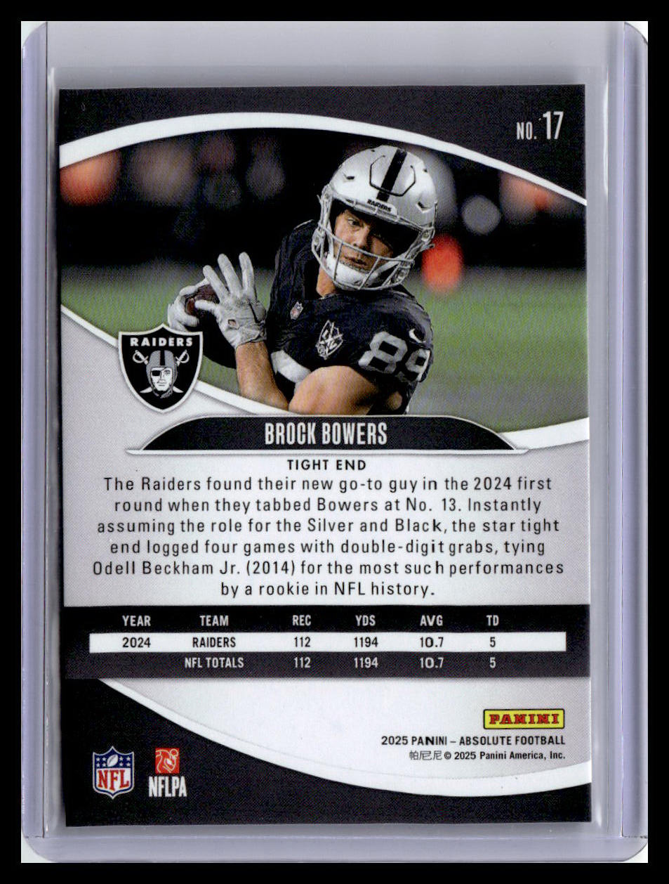 2025 Panini Absolute #17 Brock Bowers Red & Green