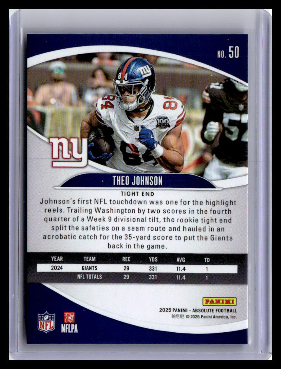 2025 Panini Absolute #50 Theo Johnson Red & Green
