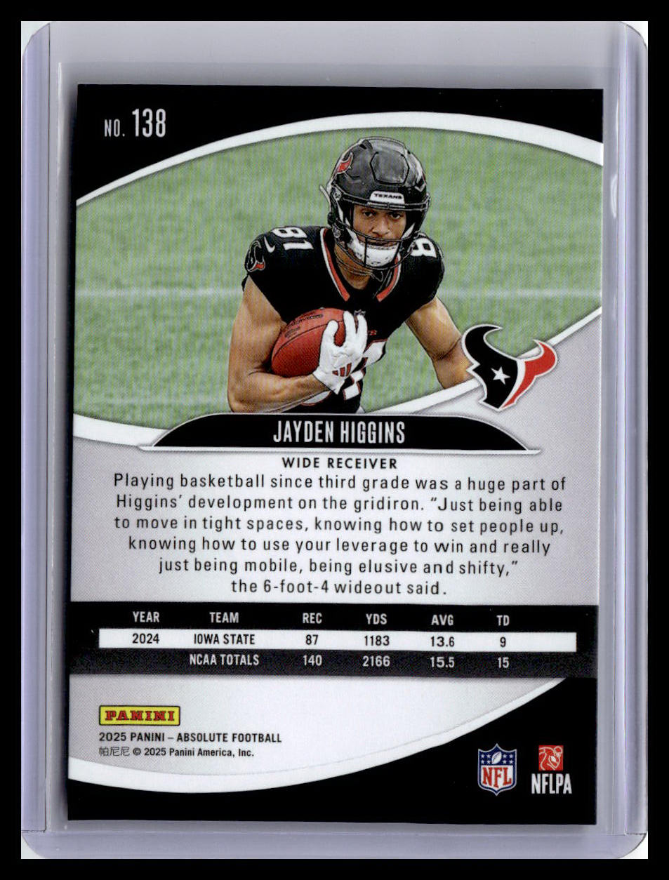 2025 Panini Absolute #138 Jayden Higgins (RC) Red & Green