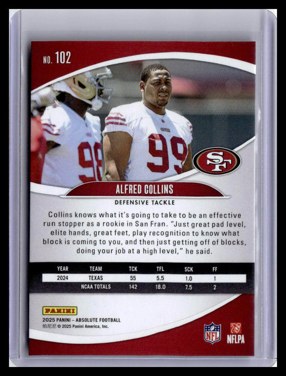 2025 Panini Absolute #102 Alfred Collins (RC) Red & Green