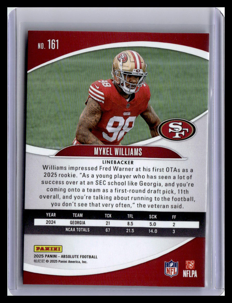 2025 Panini Absolute #161 Mykel Williams (RC) Red & Green