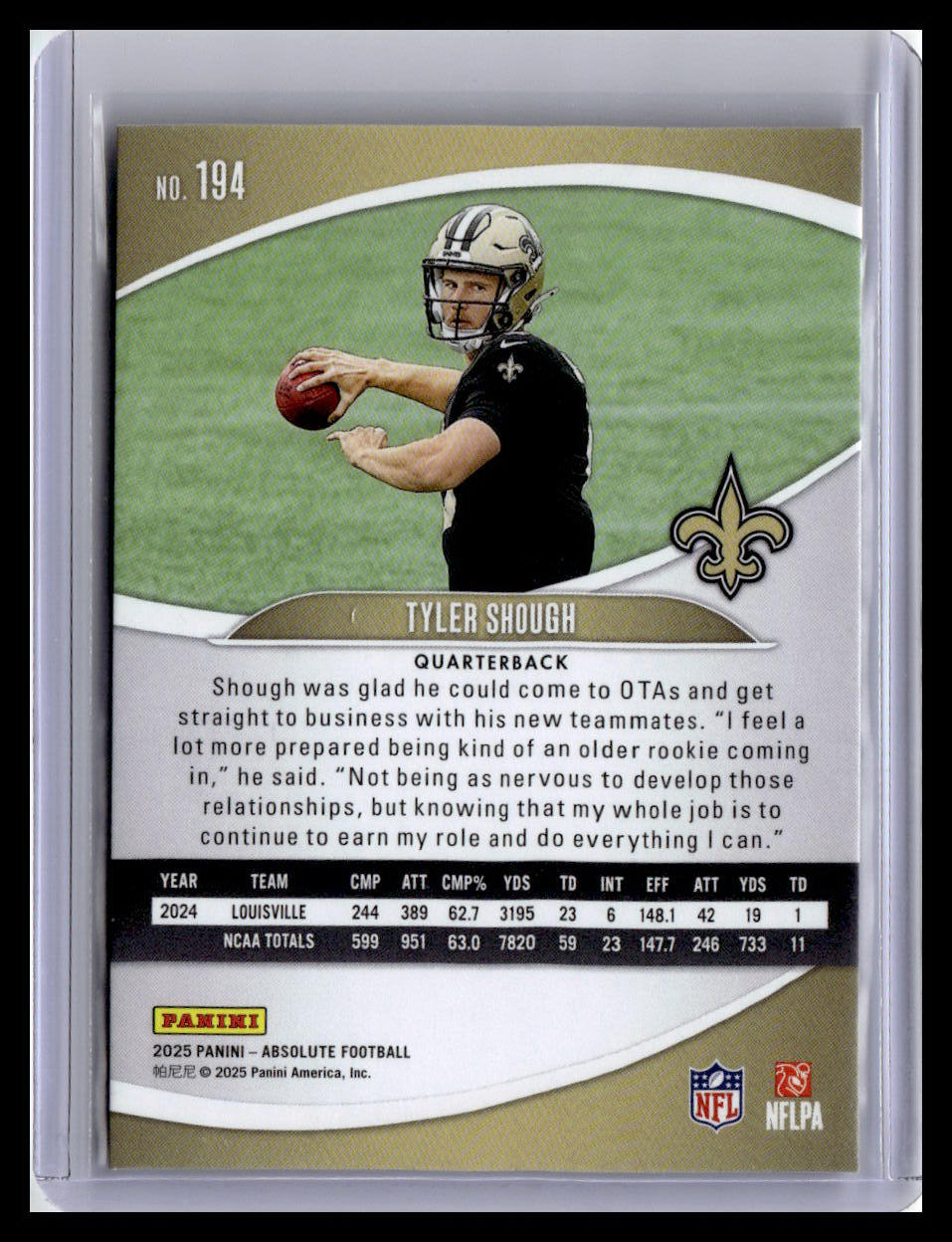 2025 Panini Absolute #194 Tyler Shough (RC) Red & Green