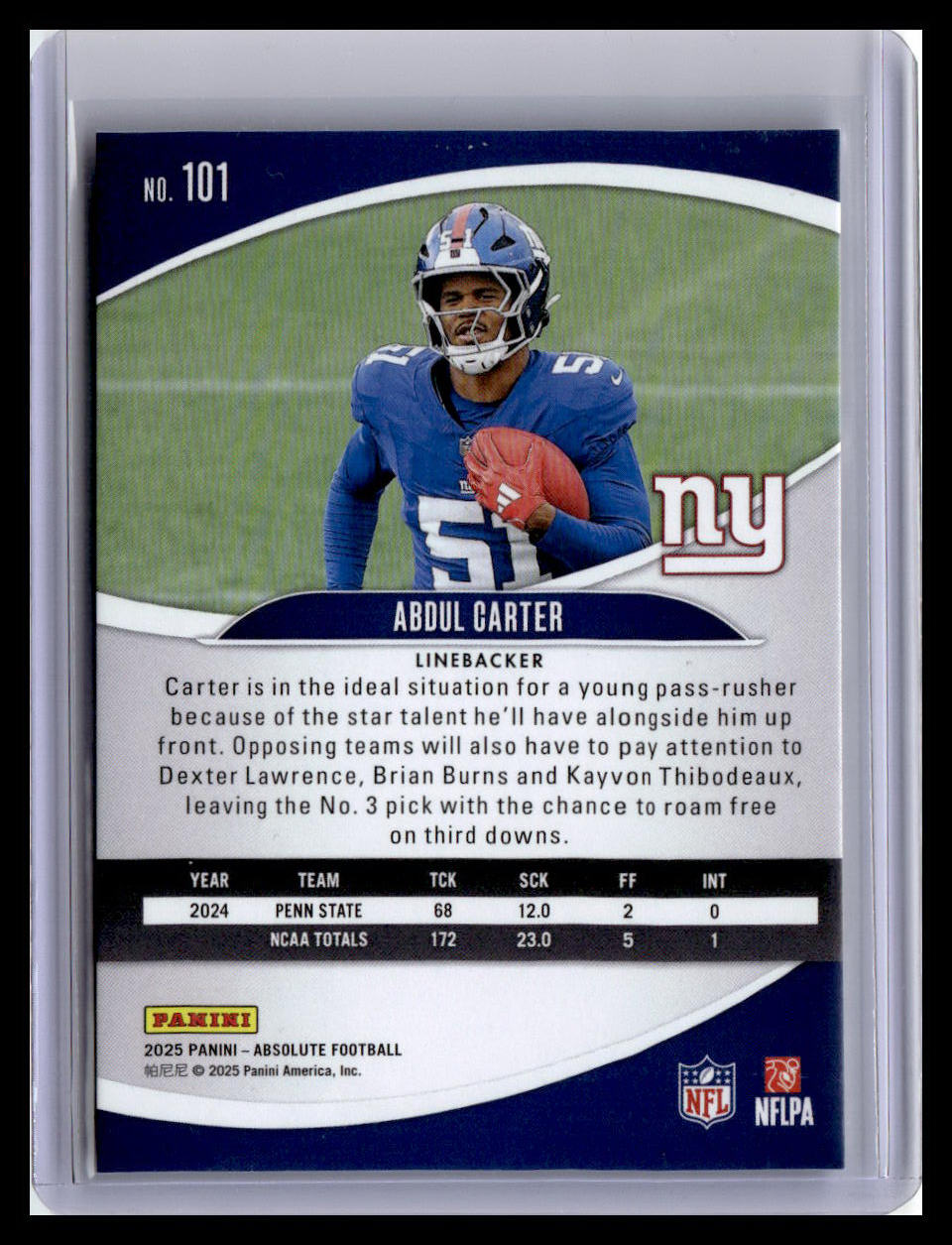 2025 Panini Absolute #101 Abdul Carter (RC) Red & Green