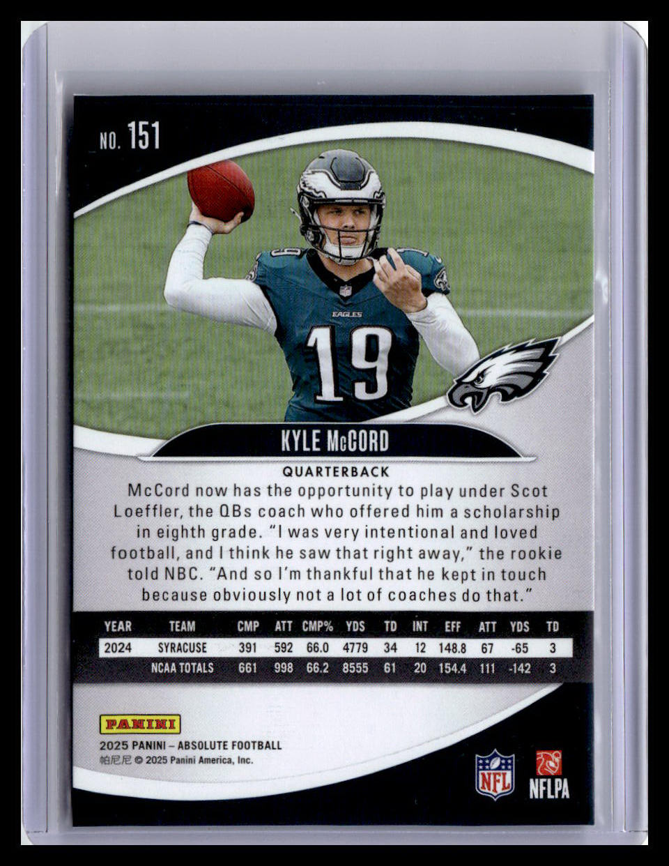 2025 Panini Absolute #151 Kyle McCord (RC) Red & Green