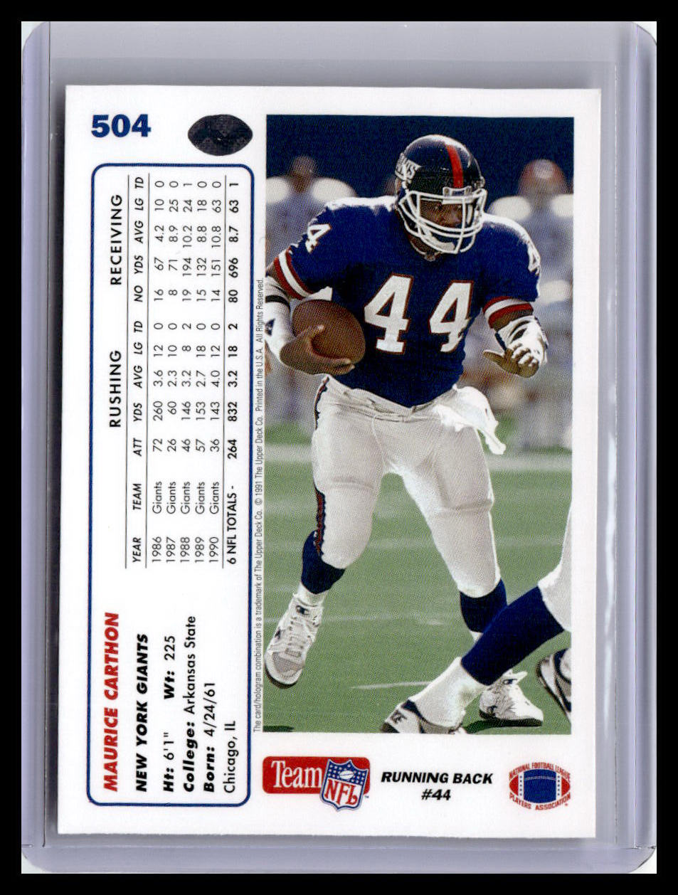 1991 Upper Deck #504 Maurice Carthon