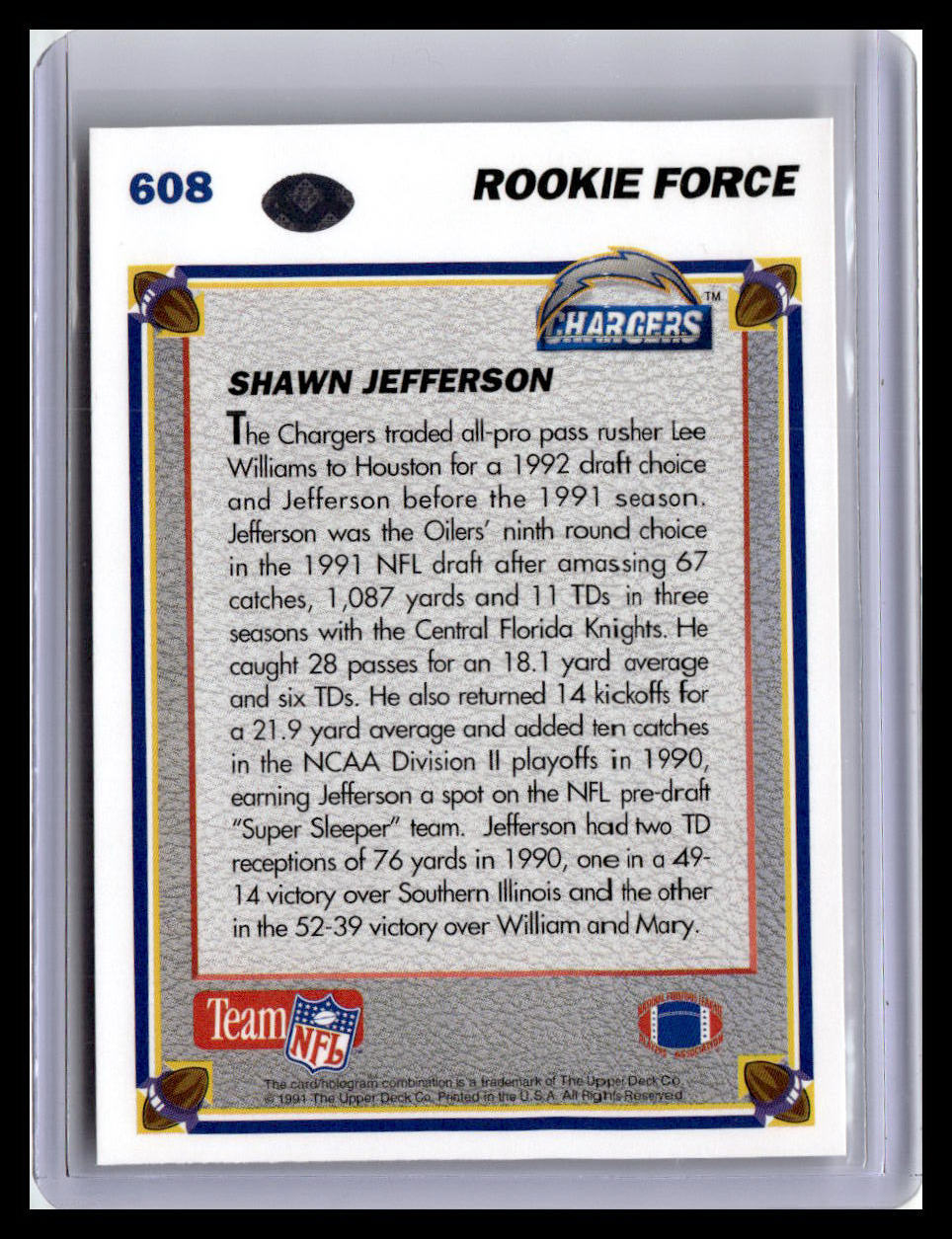 1991 Upper Deck #608 Shawn Jefferson (RC)