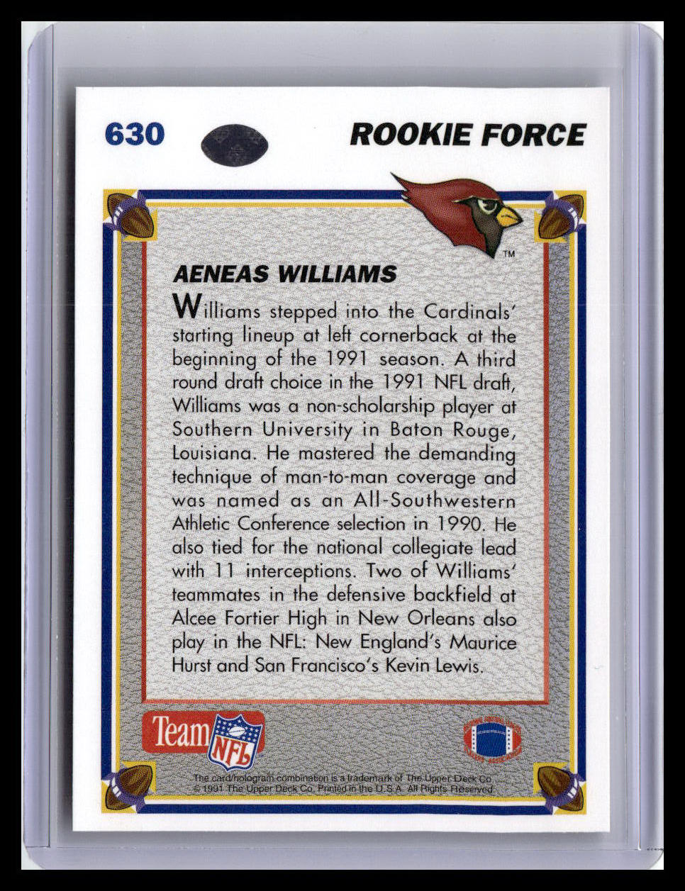 1991 Upper Deck #630 Aeneas Williams (RC)