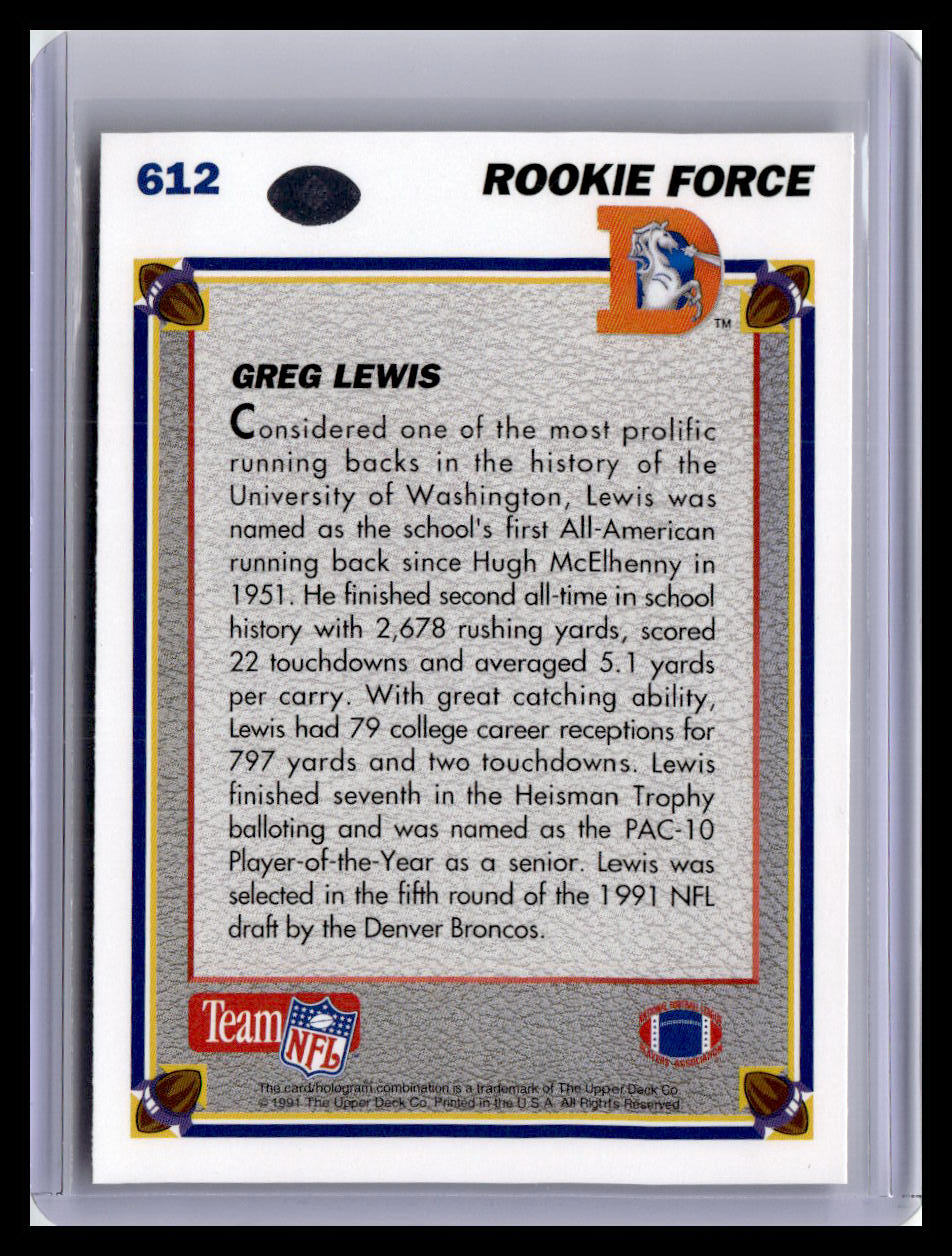 1991 Upper Deck #612 Greg Lewis (RC)