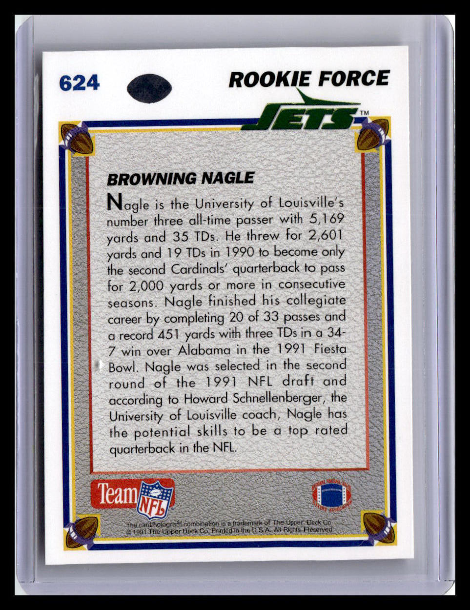 1991 Upper Deck #624 Browning Nagle (RC)