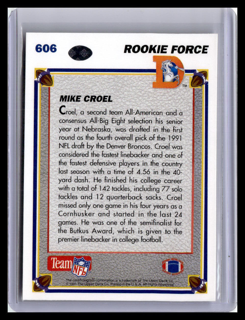 1991 Upper Deck #606 Mike Croel (RC)