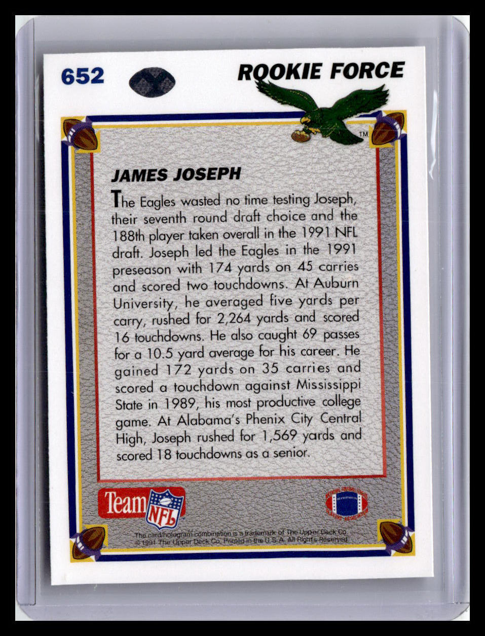1991 Upper Deck #652 James Joseph (RC)