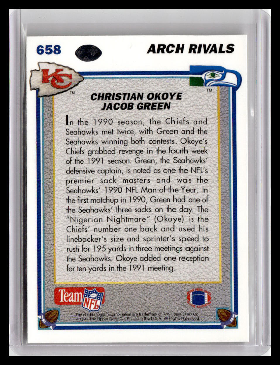 1991 Upper Deck #658 Christian Okoye / Jacob Green