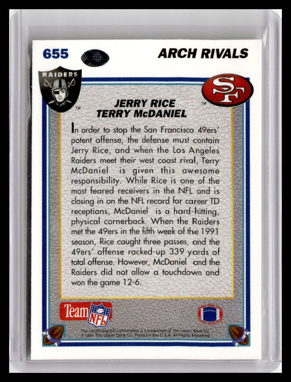 1991 Upper Deck #655a Jerry Rice / Terry McDaniel AR