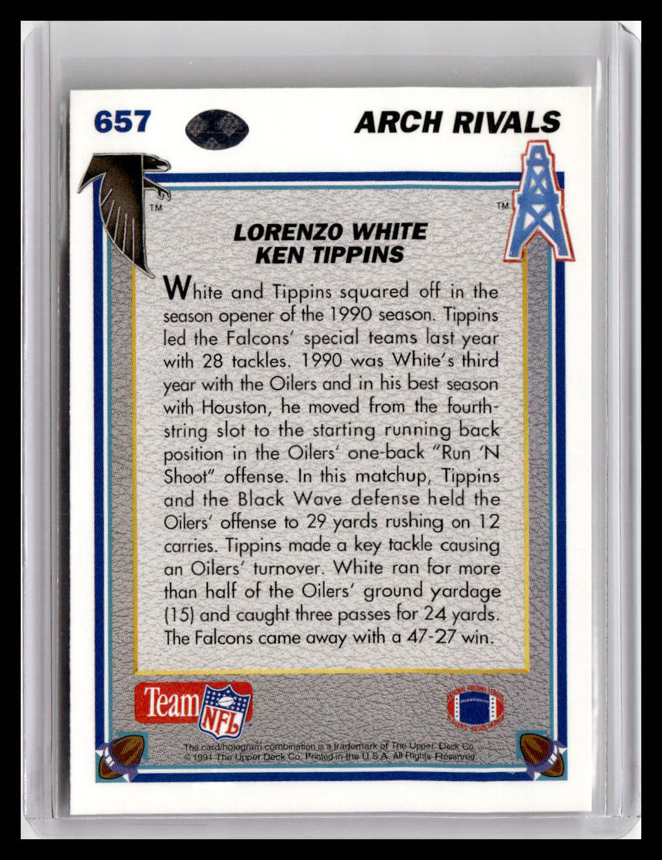 1991 Upper Deck #657 Lorenzo White / Ken Tippins AR