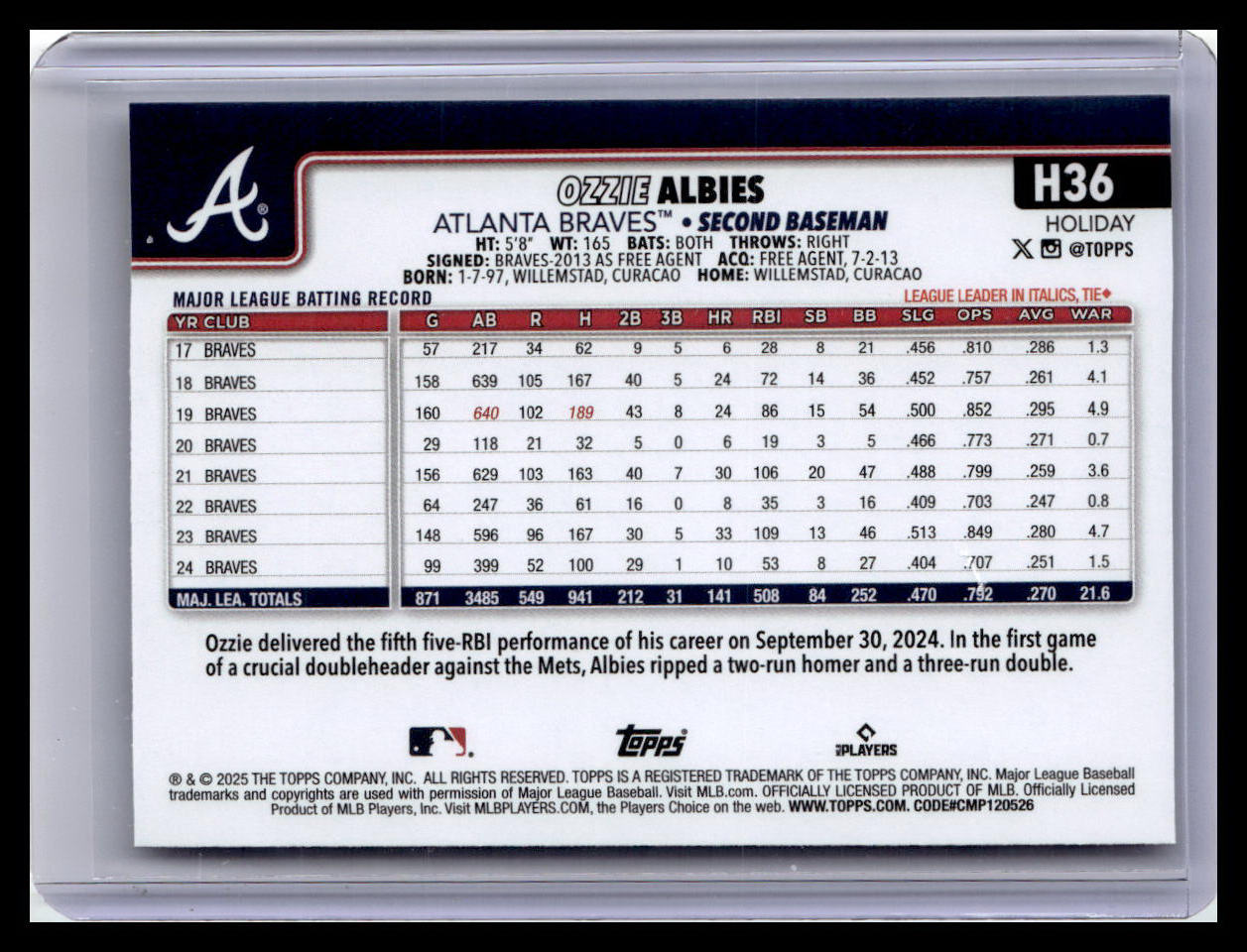 2025 Topps Holiday #H36 Ozzie Albies