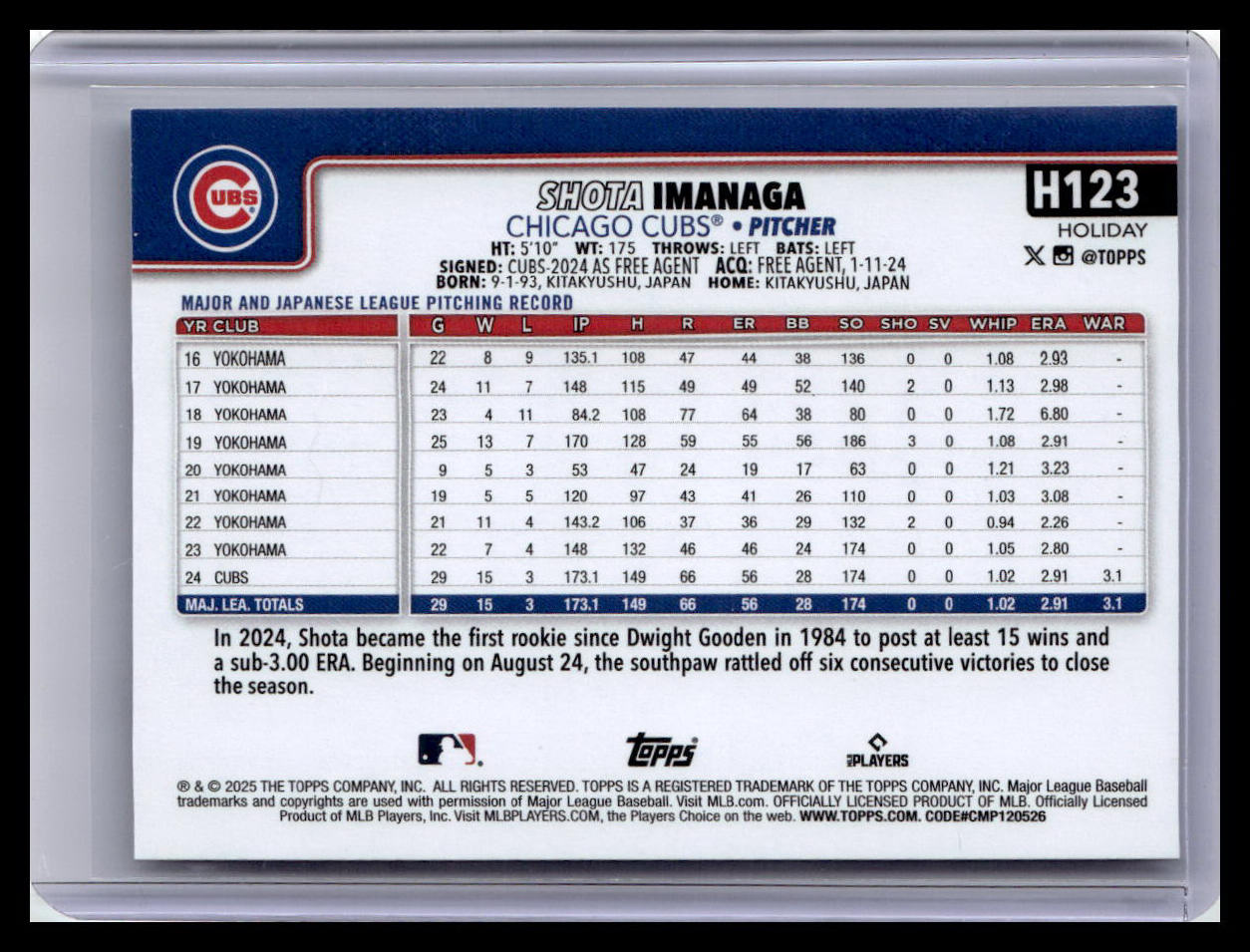 2025 Topps Holiday #H123 Shota Imanaga
