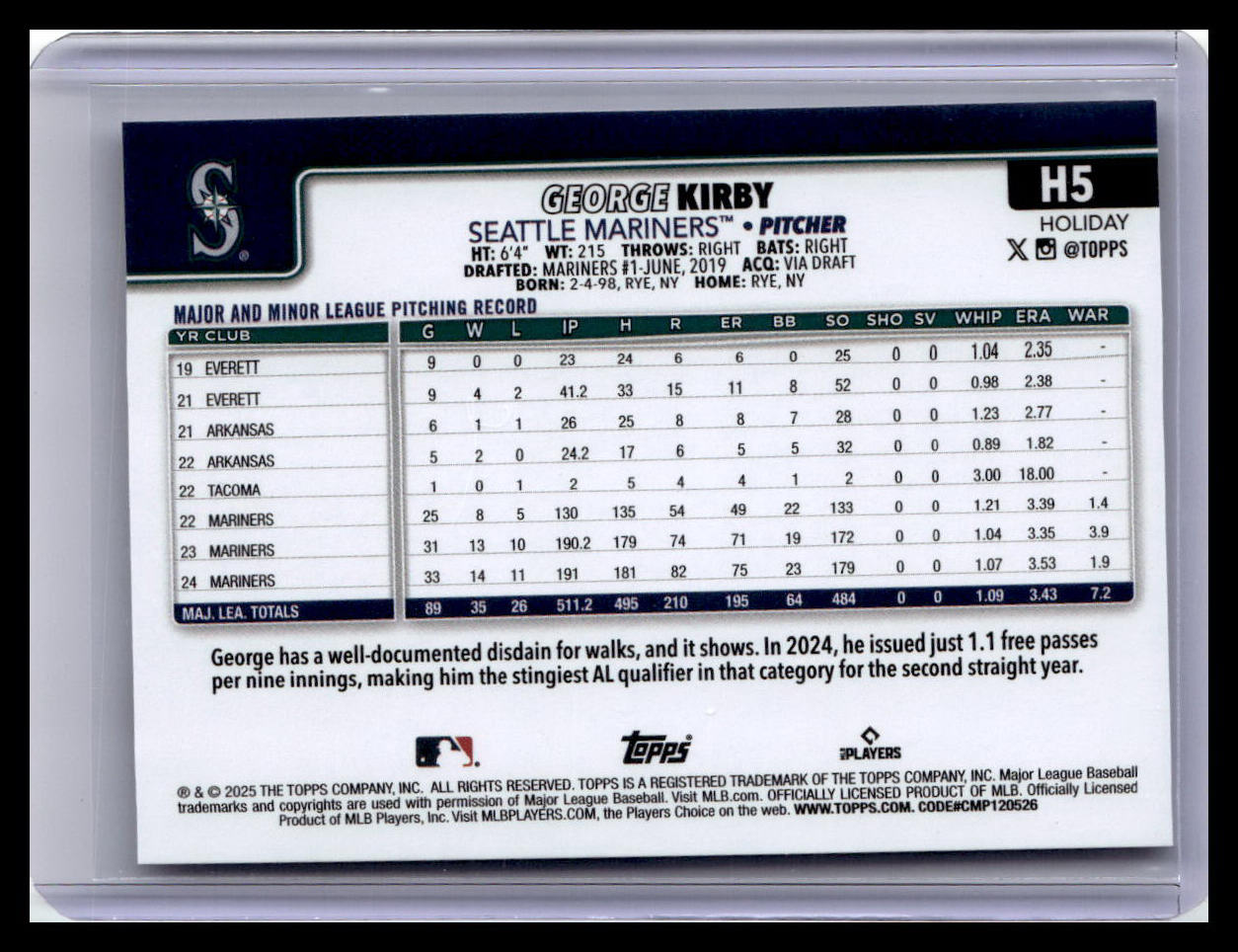 2025 Topps Holiday #H5 George Kirby