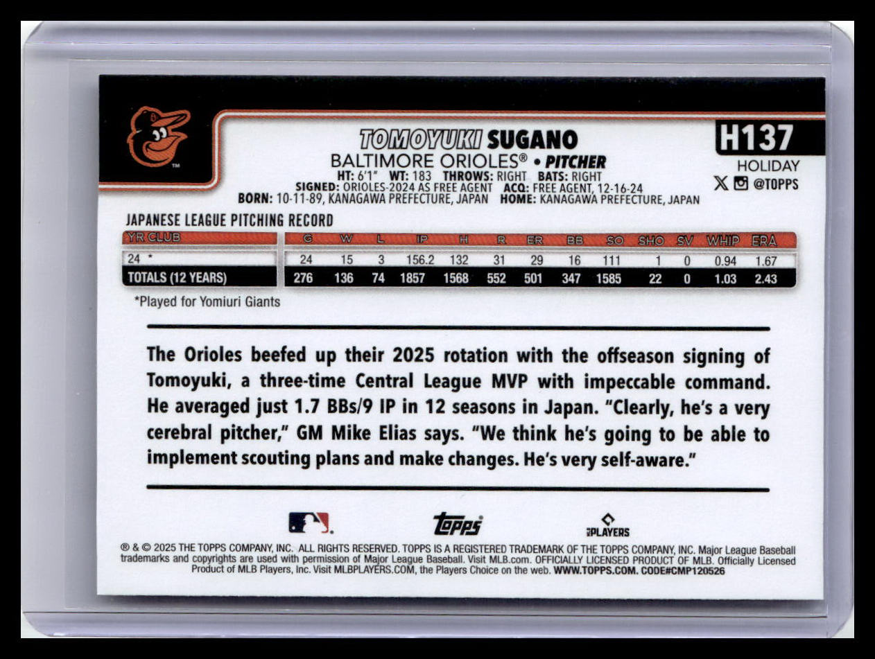 2025 Topps Holiday #H137 Tomoyuki Sugano (RC)